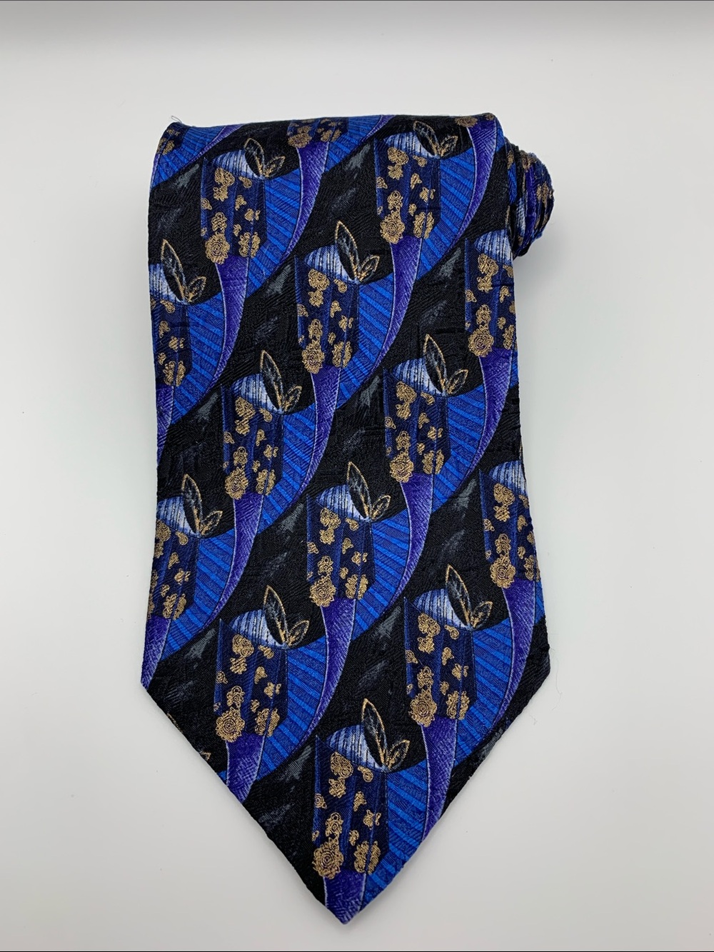 Ermenegildo Zegna Blue Black Gold Silk Designer Tie Made in Italy